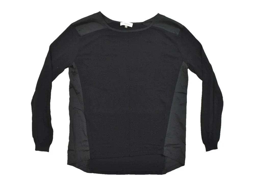 Calvin Klein Women's Small Black Mixed Media Long Sleeve Knit Top Viscose Nylon